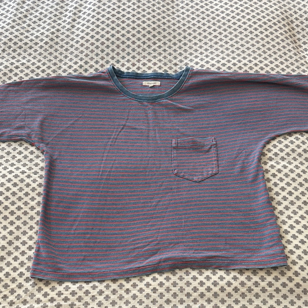 Madewell cropped striped long sleeve tee with drop shoulders